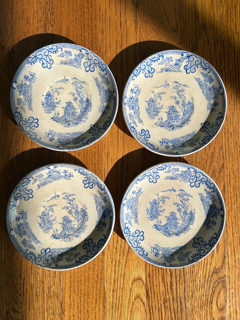 Antique Booths Royal Semi-Porcelain Plates Set 4 5.5” Blue Willow Style England